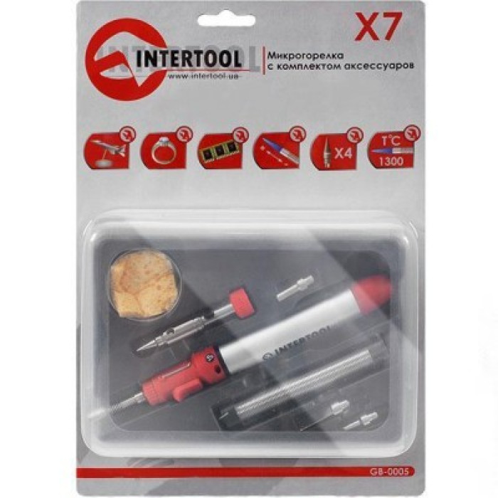 Пальник-паяльник з комплектом аксесуарів (7 шт.) Intertool GB-0005