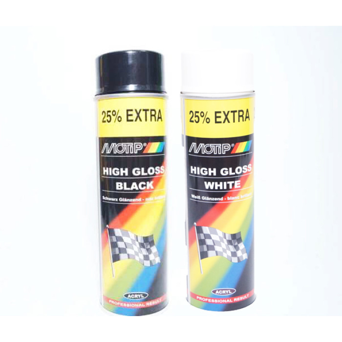 Біла глянсова акрилова фарба в аерозолі MOTIP 500 мл